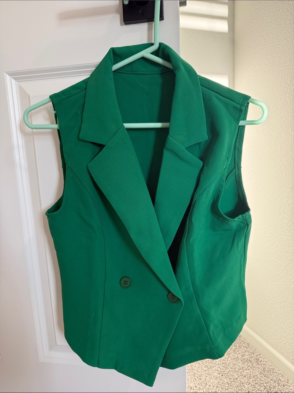 Sleeveless Double-Breasted Green Blazer Vest